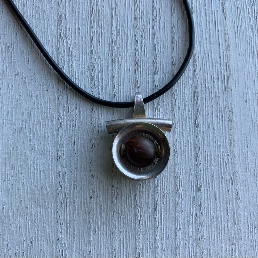 Silver Necklace with Brown Bead